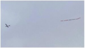 Watch: Plane carrying banner read "Free Kashmir" flies over football stadium UK
